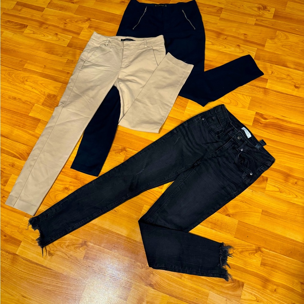 Bundle: Zara Women Size 2 - black denim jeans, and two work slacks
